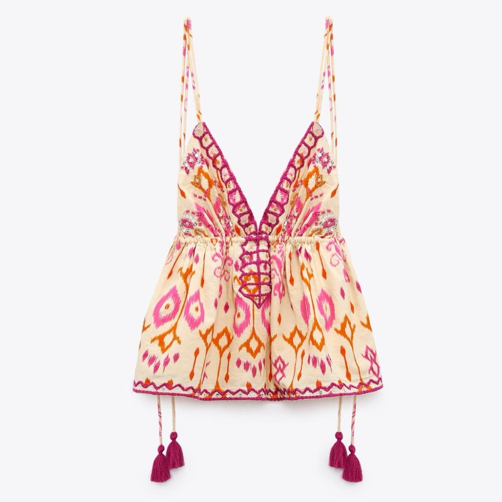 Colorful Patterned Beaded Printed Top